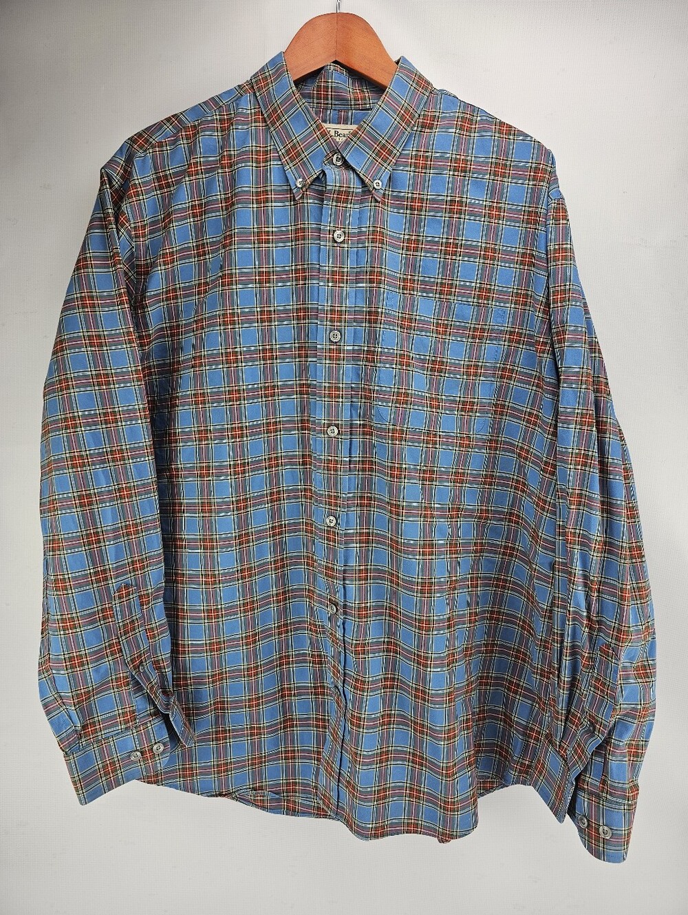 L.L. Bean Men's Cotton Plaid Button-Down Shirt Tartan-style Check Pattern XL